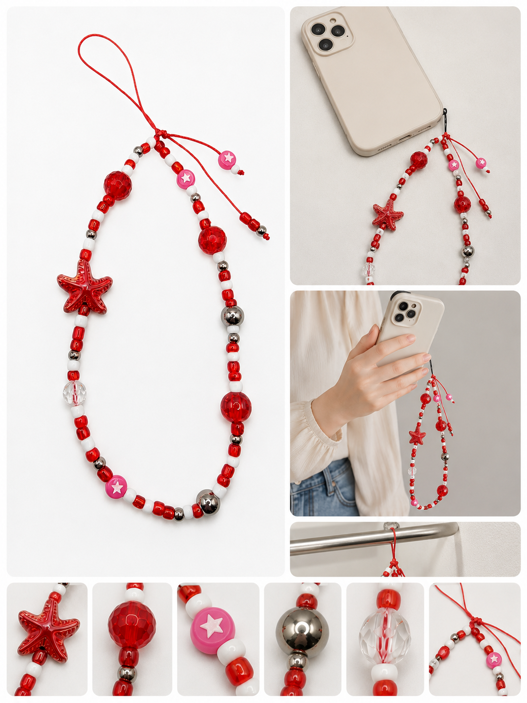 Beaded Mobile Phone Charm - Red - Assortments - Mint-x