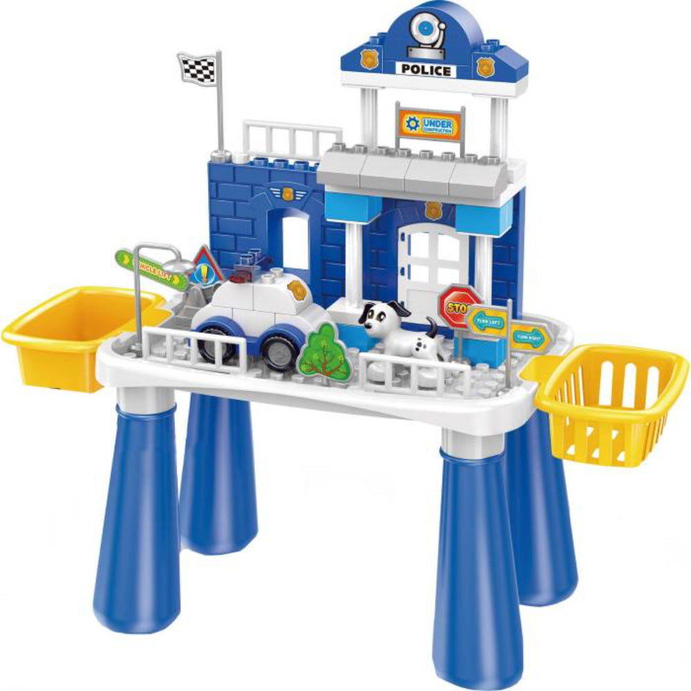 Police Station Building Blocks Table Playset with Police Car – 55 Pieces
