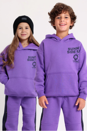 Girls Cotton Hoodie – Purple with "Sunny Side Up" Print