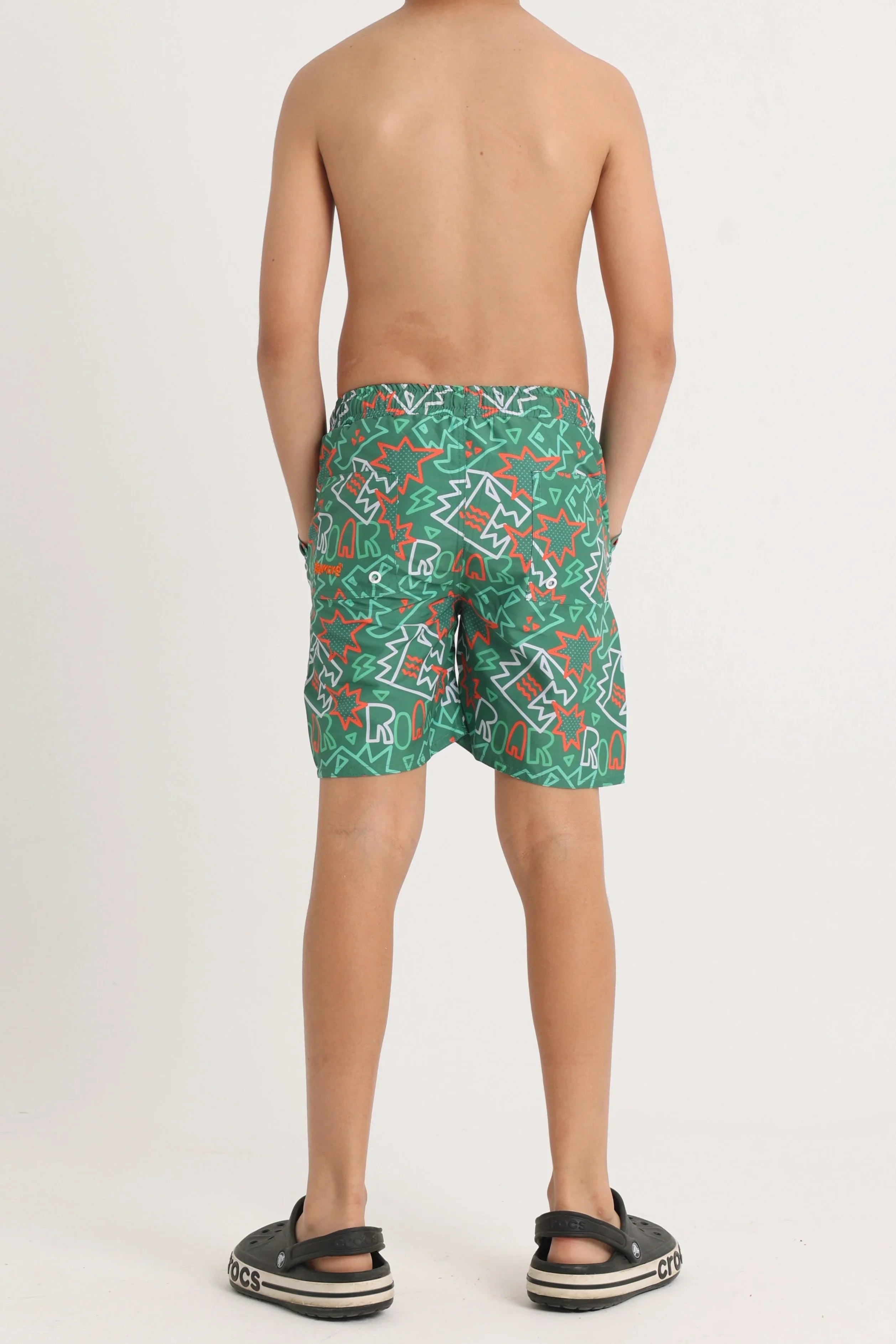 Boys Swimsuit – Green with Dino Roar Print