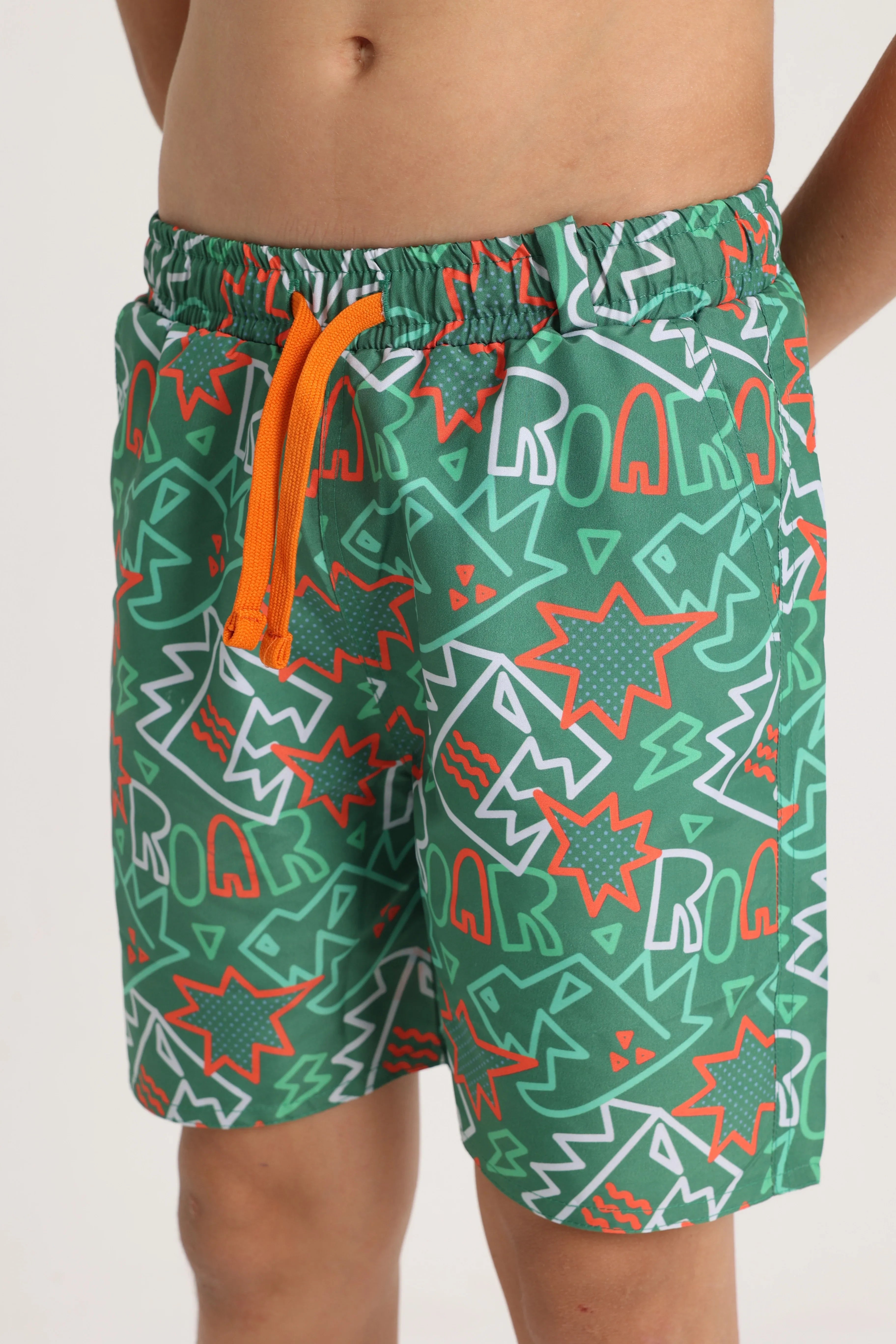 Boys Swimsuit – Green with Dino Roar Print