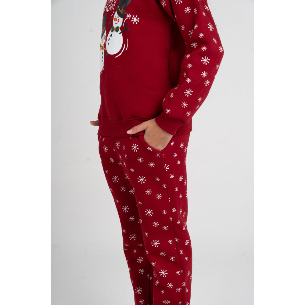 Girls Cooton Pajama Set – Maroon with “Let it Snow” Design