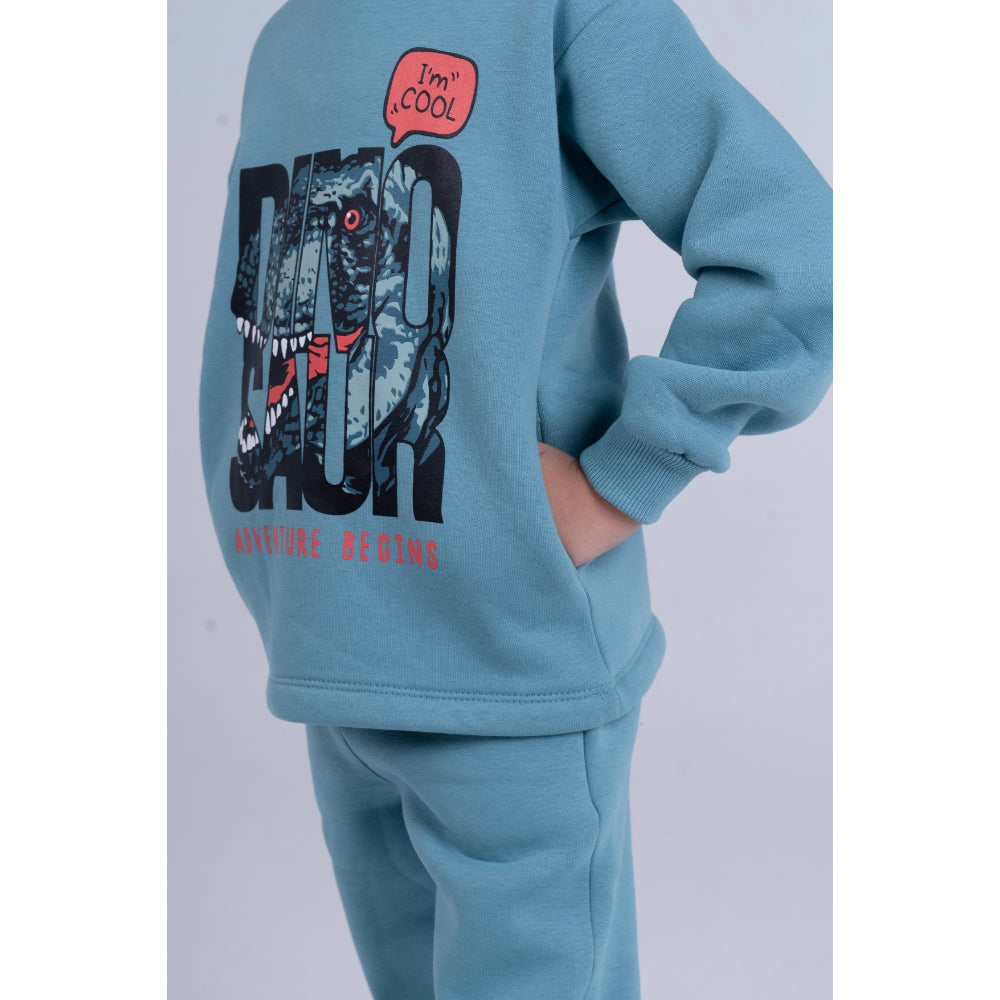 Boys Cotton Pajama Set – Mint with "Dinosaur" Design