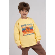 Boys Cotton Pajama Set – Yellow/Brown with "Basketball" Design