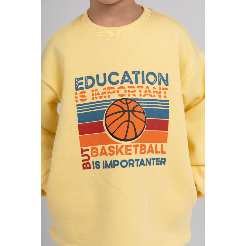 Boys Cotton Pajama Set – Yellow/Brown with "Basketball" Design