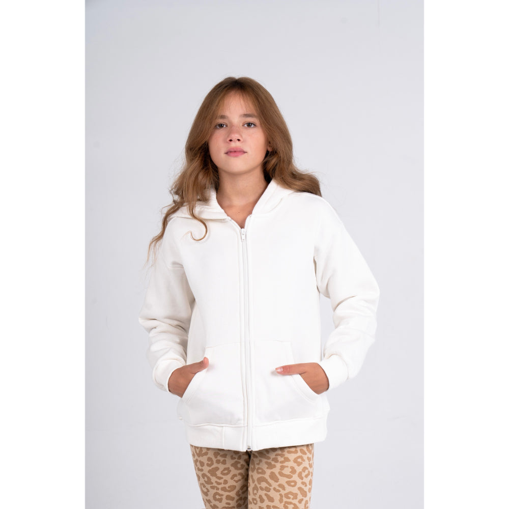 Unisex Long-Sleeved Zip-Up Hoodie – Off-White