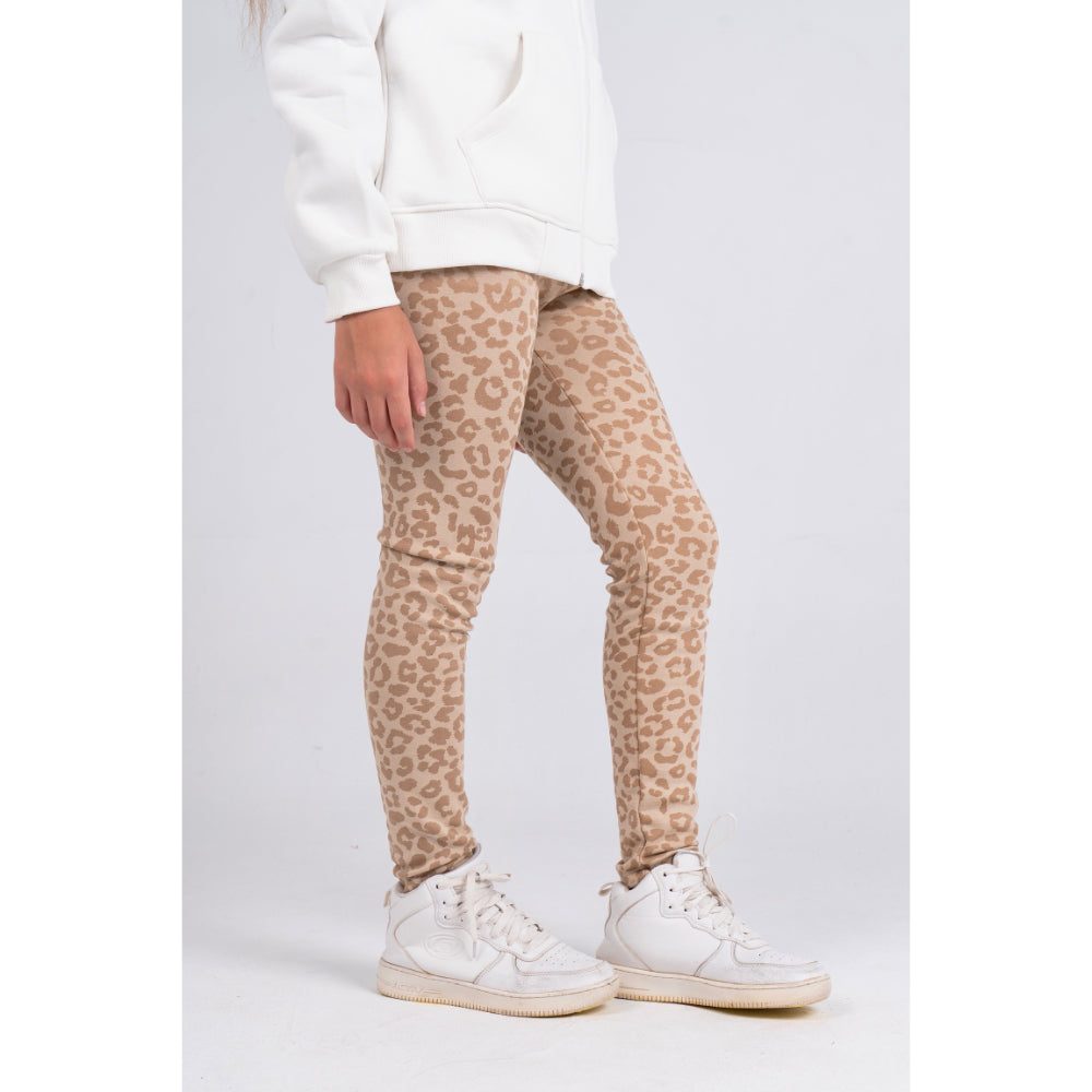 Girls Soft & Playful Leggings – Beige with Tiger Print