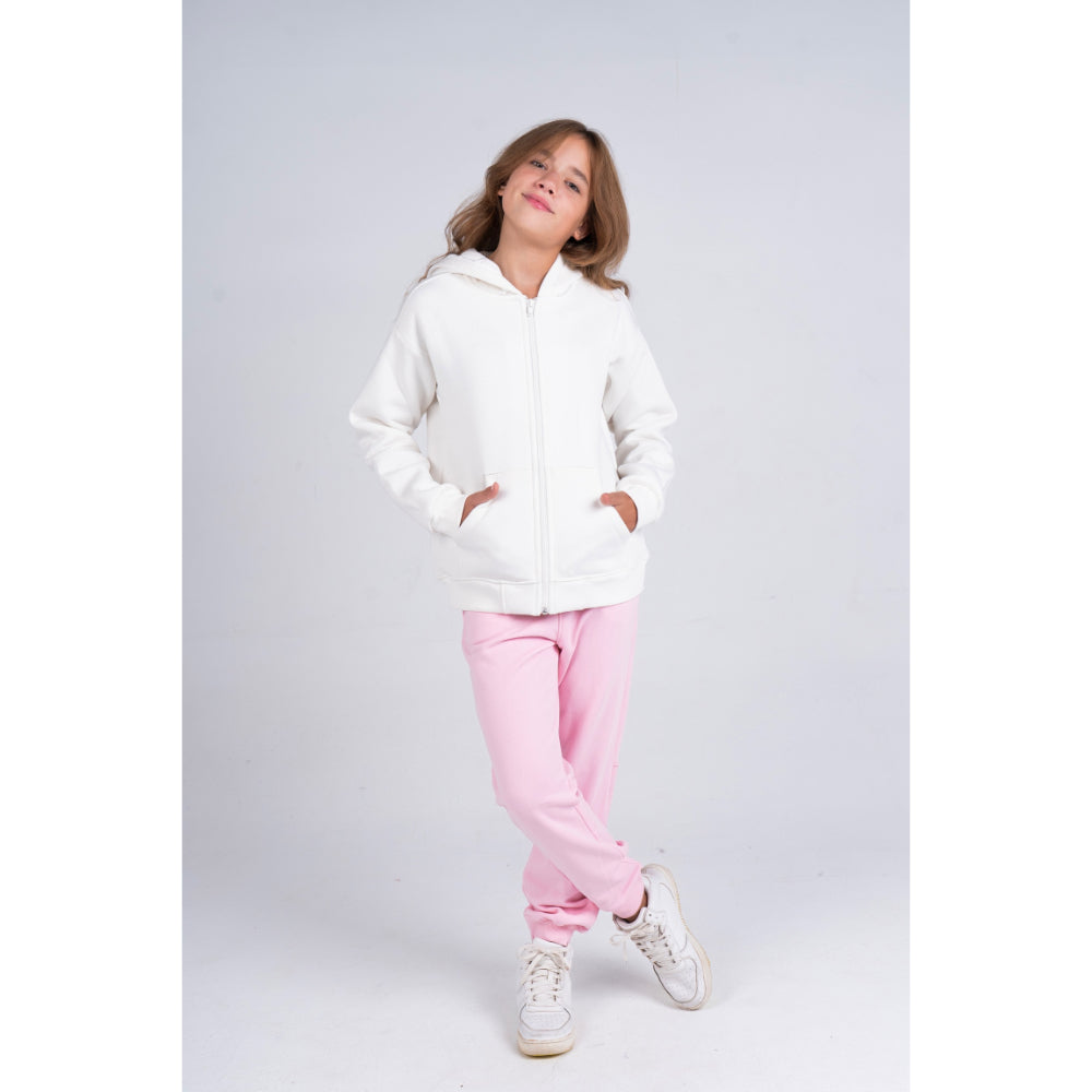 Unisex Long-Sleeved Zip-Up Hoodie – Off-White