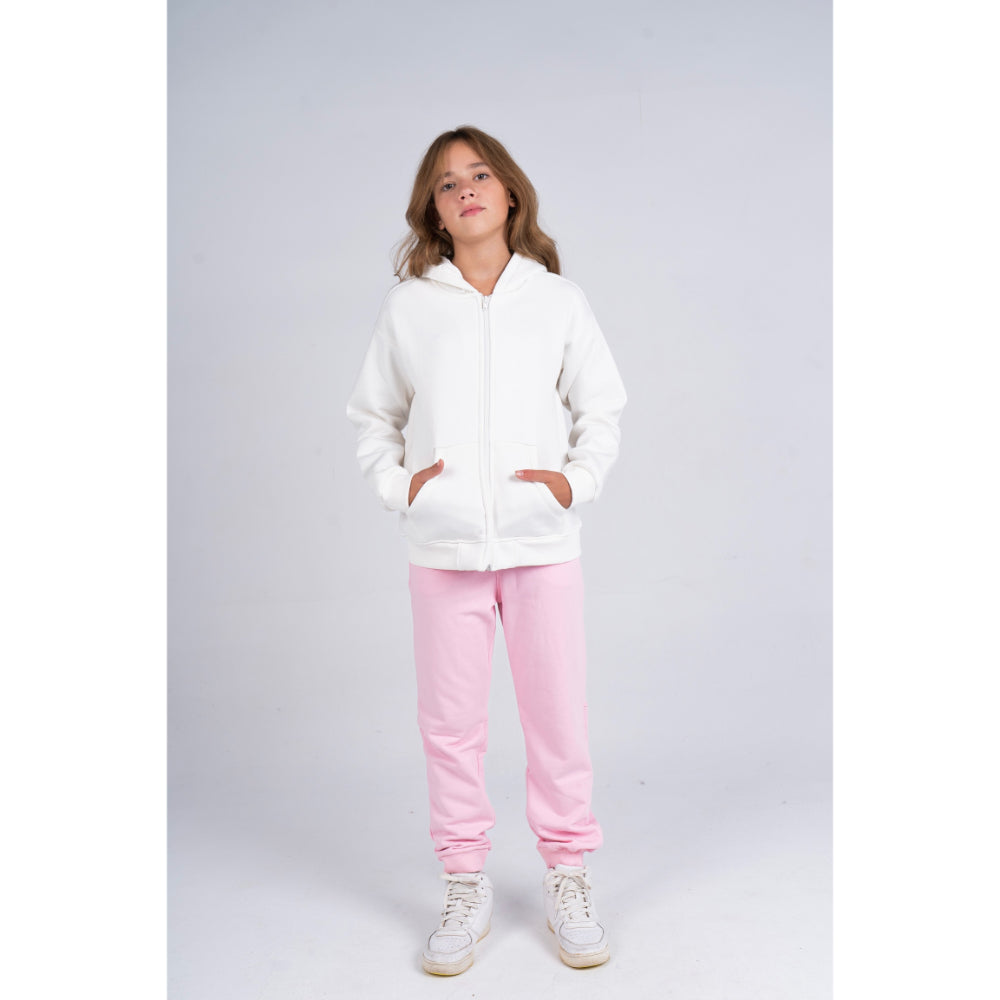Unisex Long-Sleeved Zip-Up Hoodie – Off-White