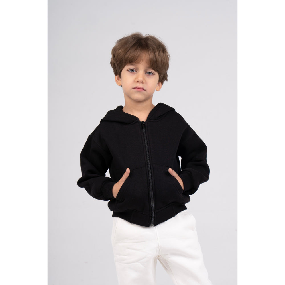 Unisex Plain Fleeced Zip-Up Hoodie – Black - Clothing - Ourkids