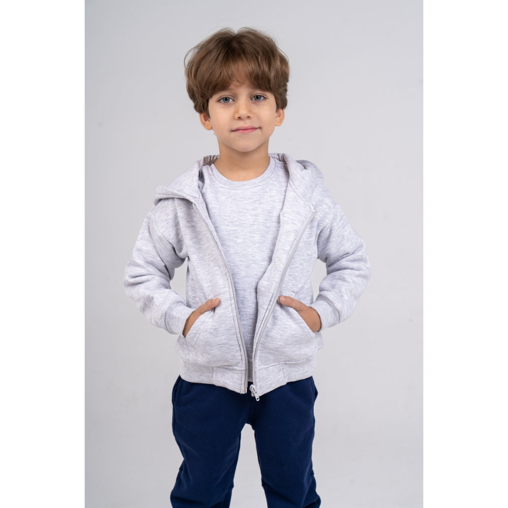 Unisex Long-Sleeved Zip-Up Hoodie – Grey