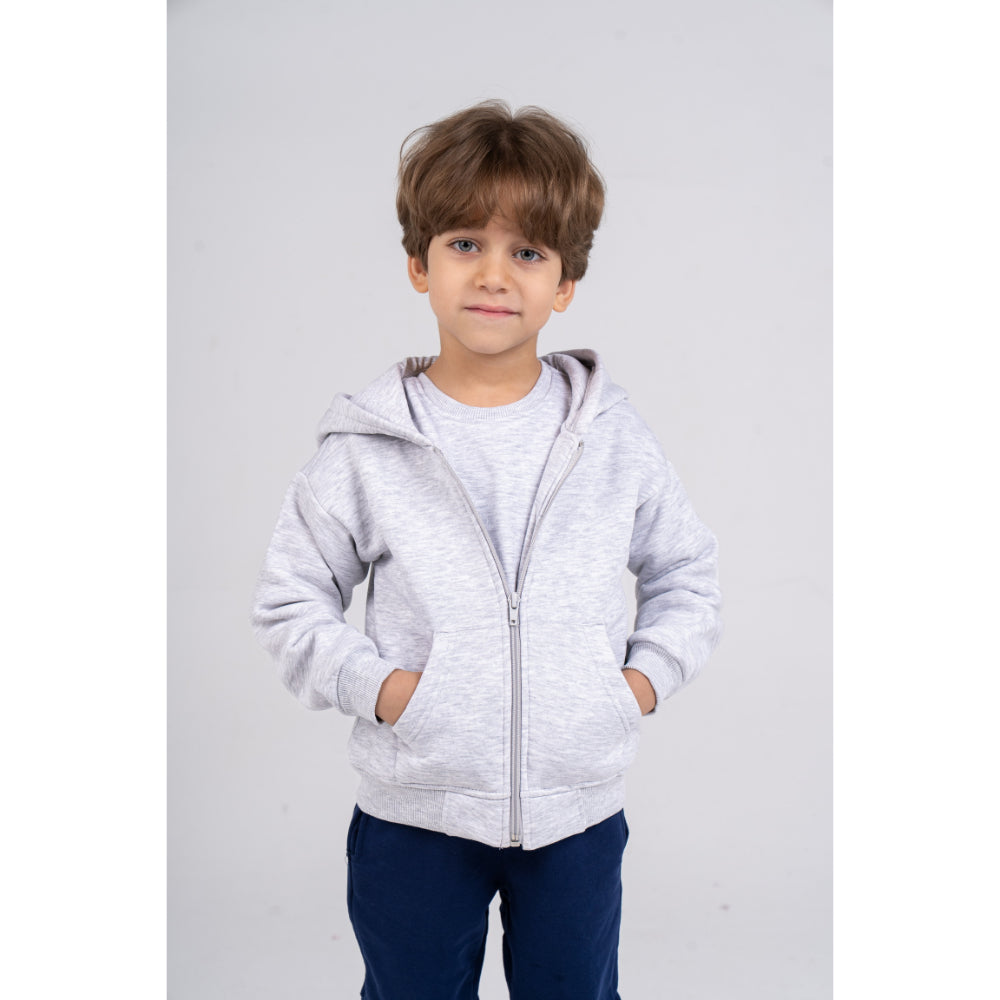 Unisex Long-Sleeved Zip-Up Hoodie – Grey