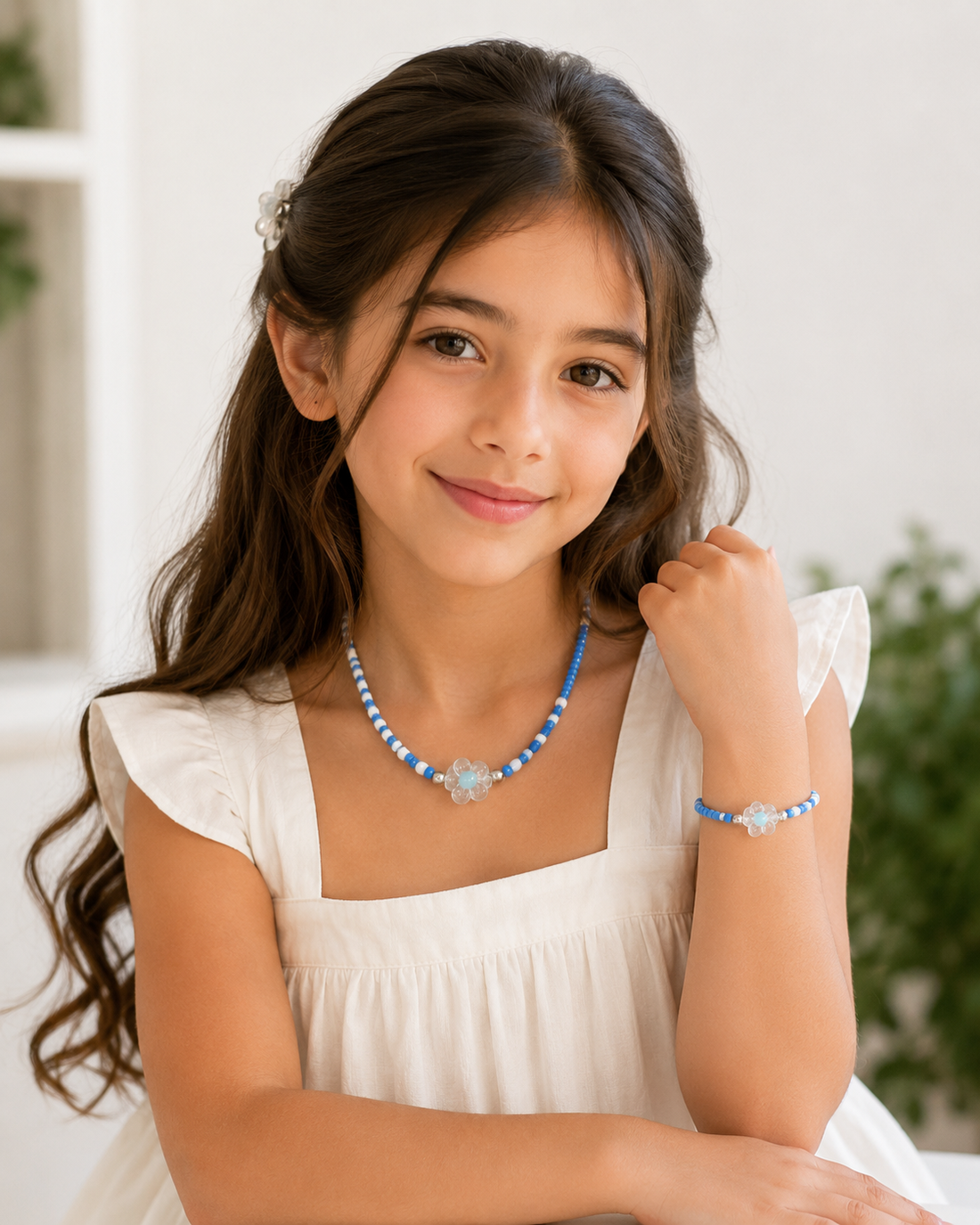 Flower Necklace Set - Blue