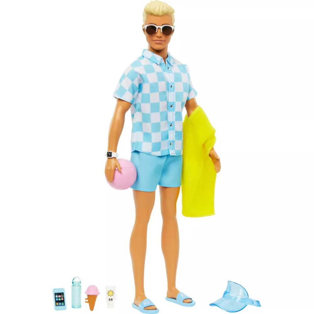 Mattel Blonde Ken Doll – Swim Trunk and Beach Accessories - Toys