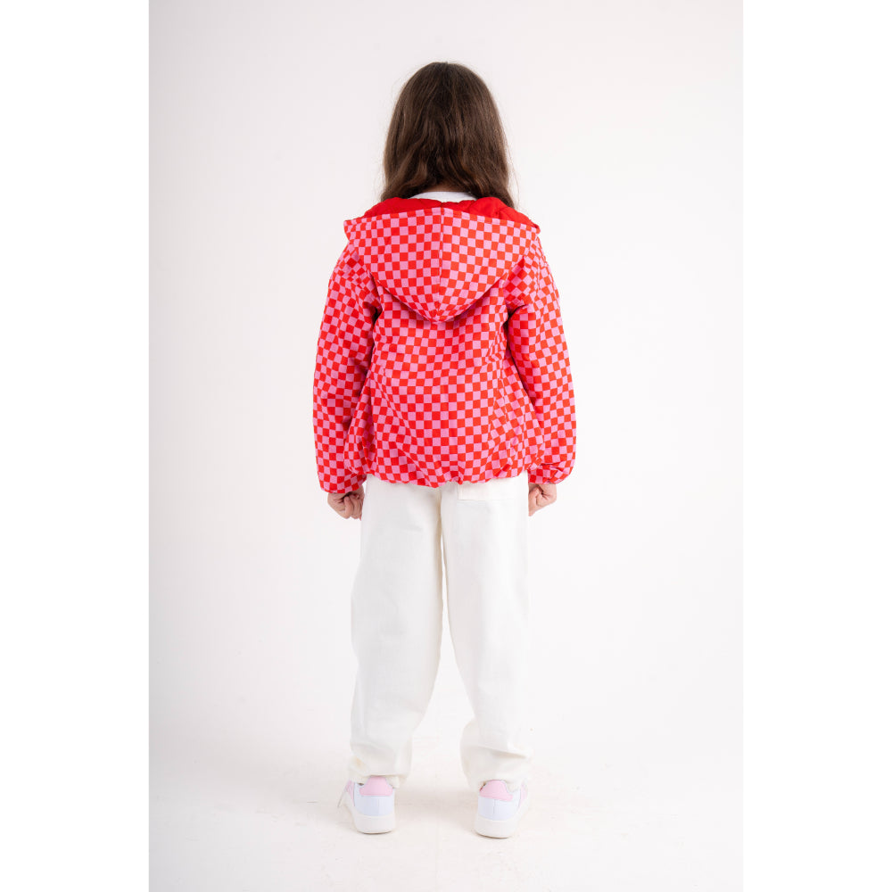 Girls Waterproof Jacket – Red & Pink Checkered
