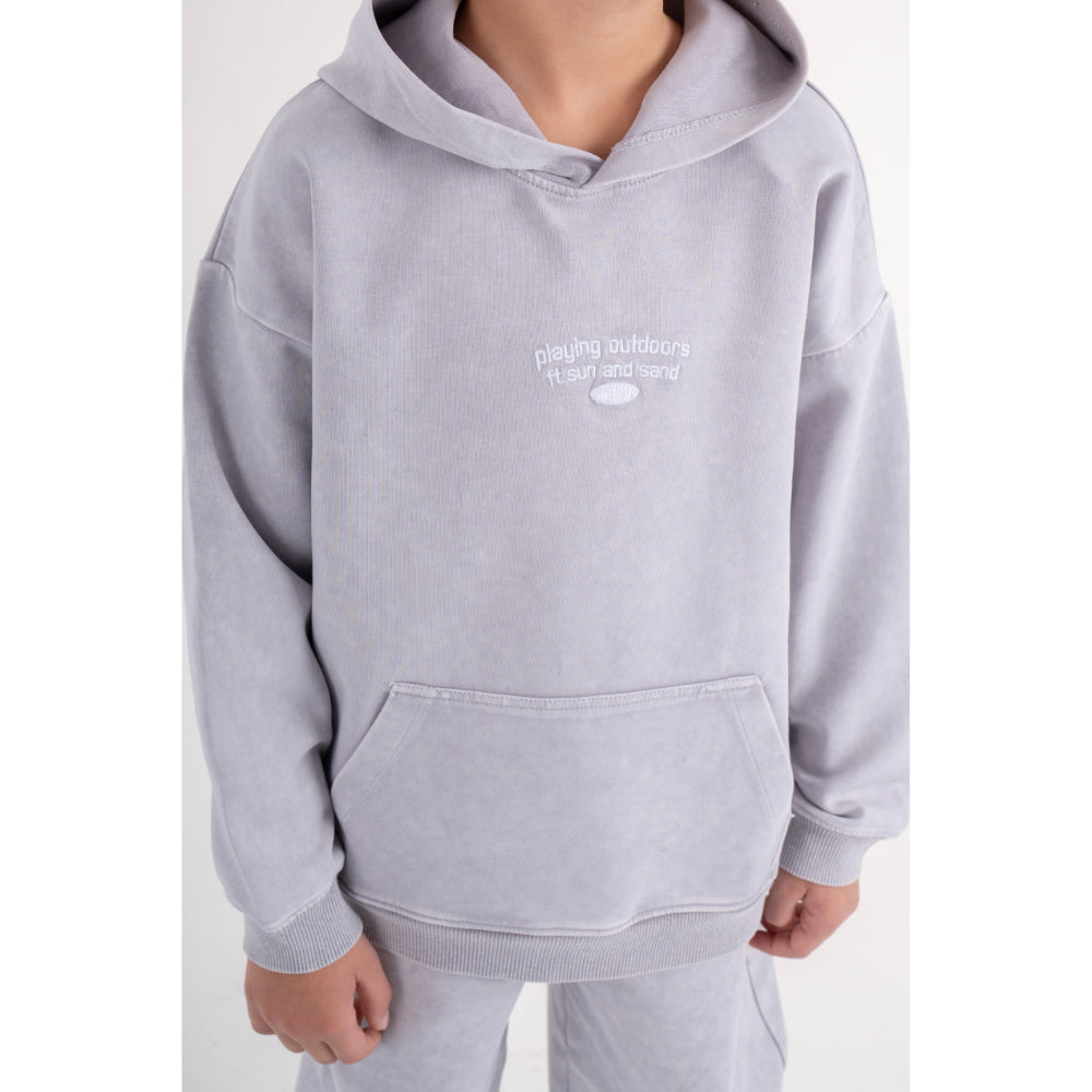 Boys Cotton Hooded Outfit Set – Grey