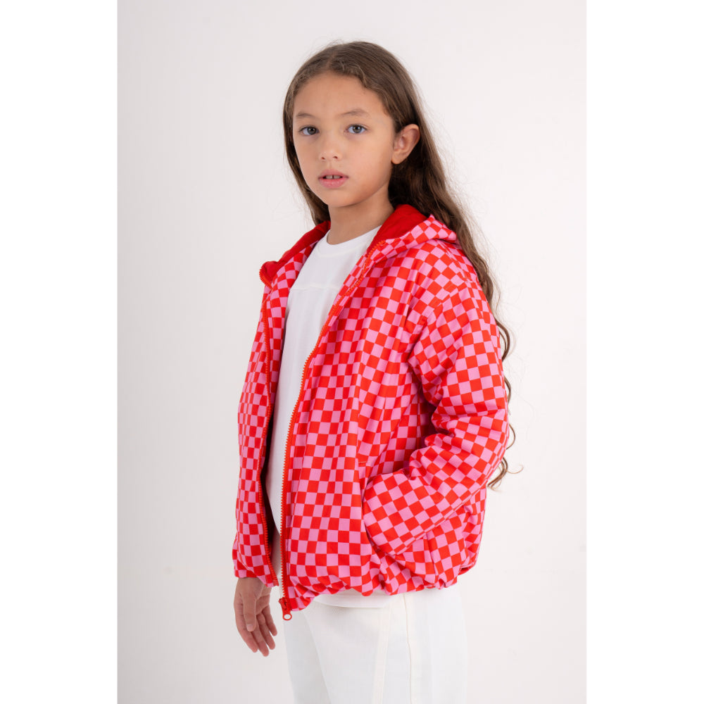 Girls Waterproof Jacket – Red & Pink Checkered