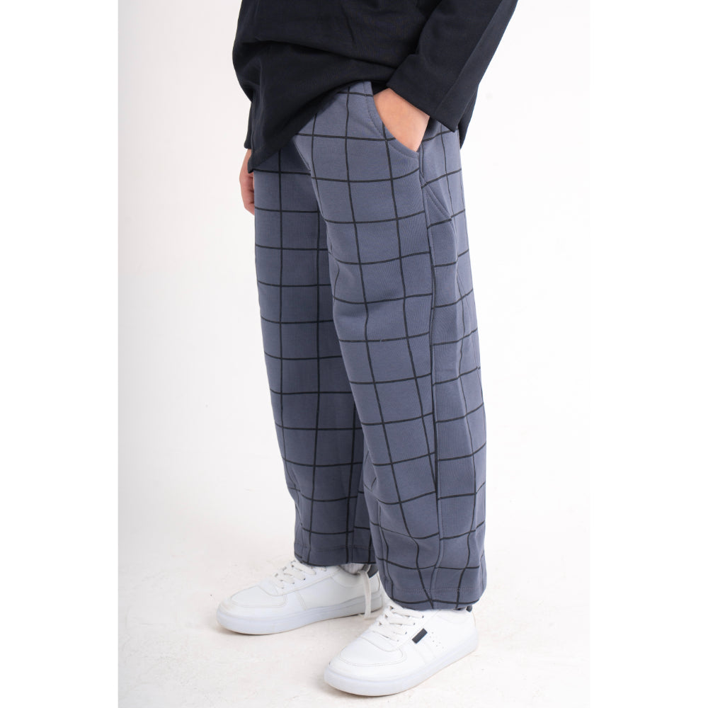 Boys Cotton Sweat Pants – Grey Checkered