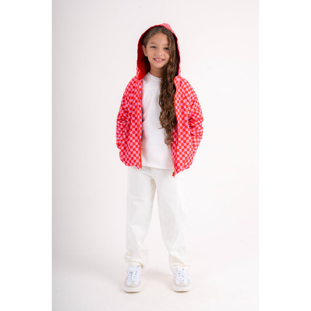 Girls Waterproof Jacket – Red & Pink Checkered
