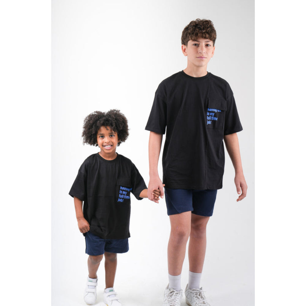 unisex kids black full time job cotton t-shirt - Clothing - Playmore