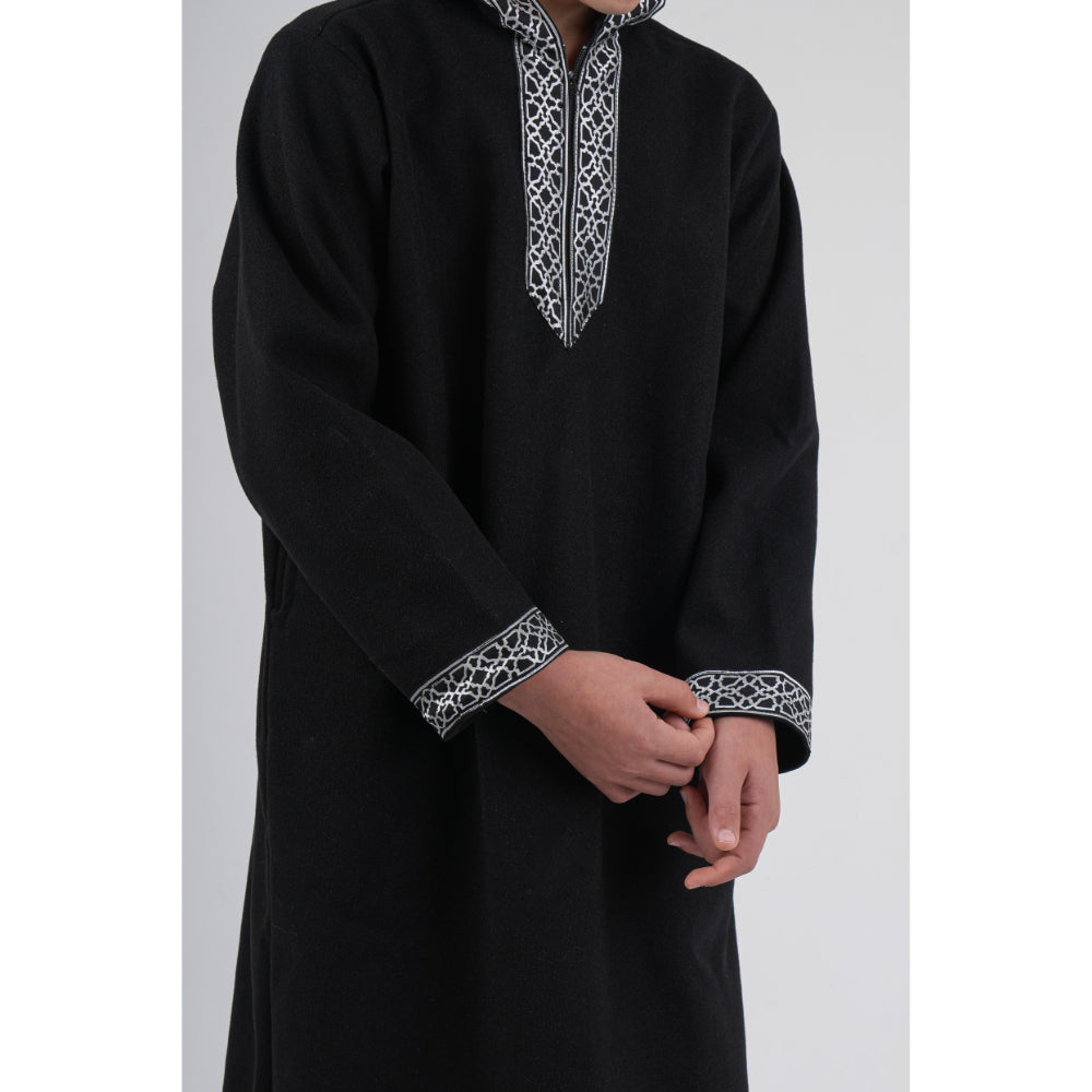 Boys Long-Sleeved Hooded Jilbab – Black