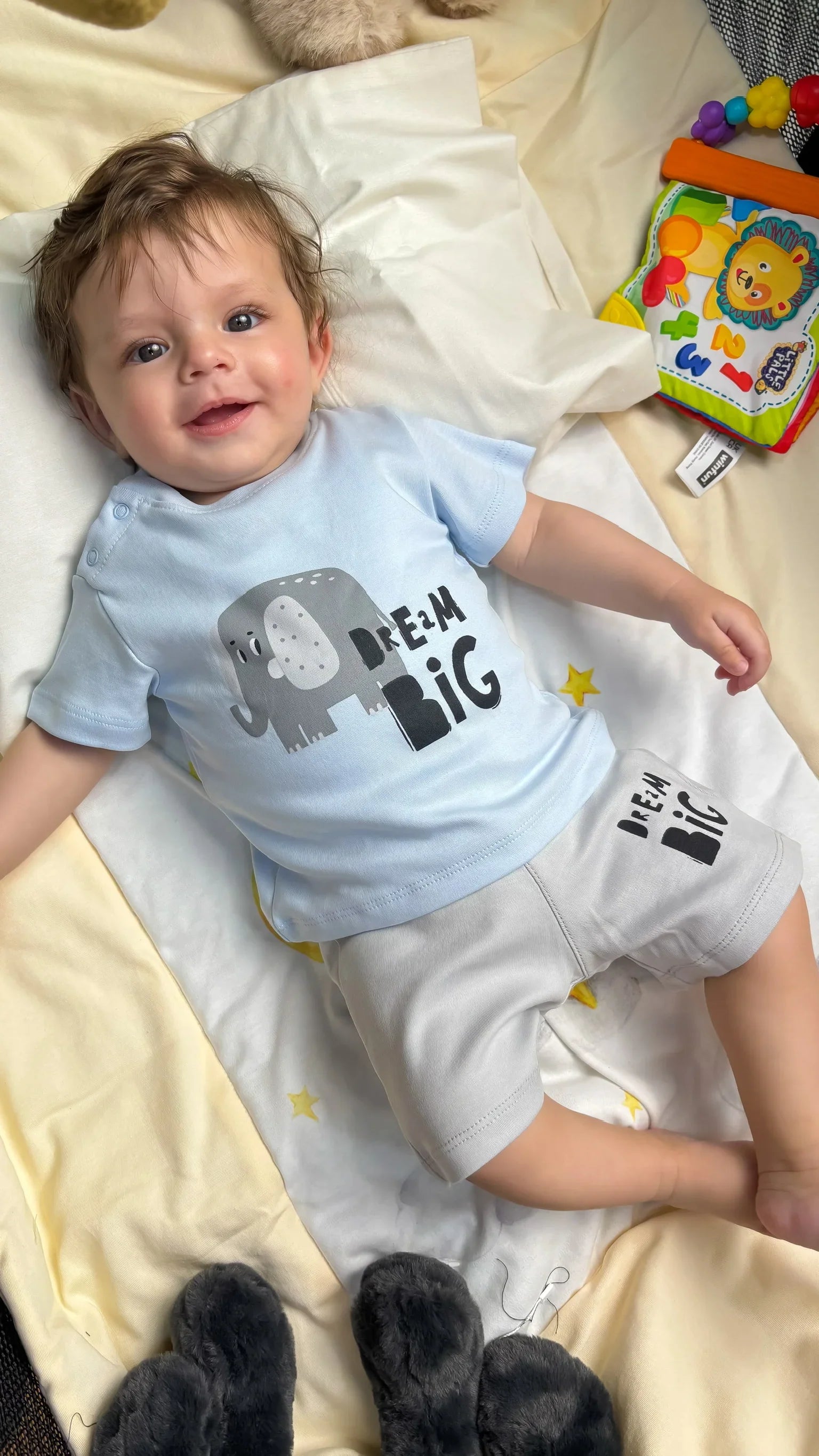 Baby Boys Cotton Pajama Set – Baby Blue "Dream Big" Print