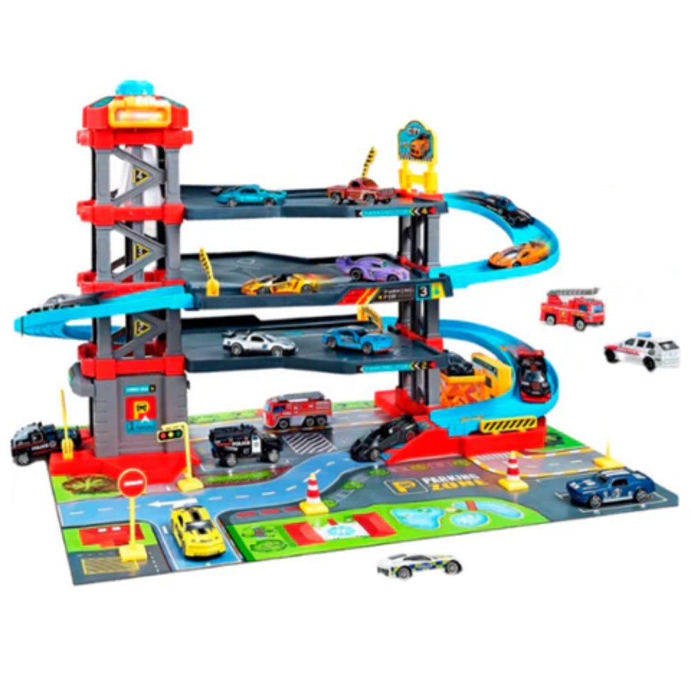 Meet Hot "Super Garage" Racing Track Playset 1:64 Scale - Toys