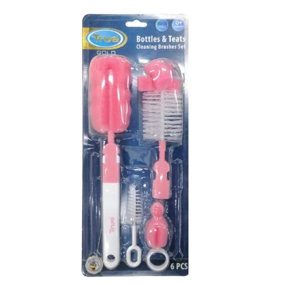 True Gold Bottles & Teats Cleaning Brushes Set 6Pcs – Pink