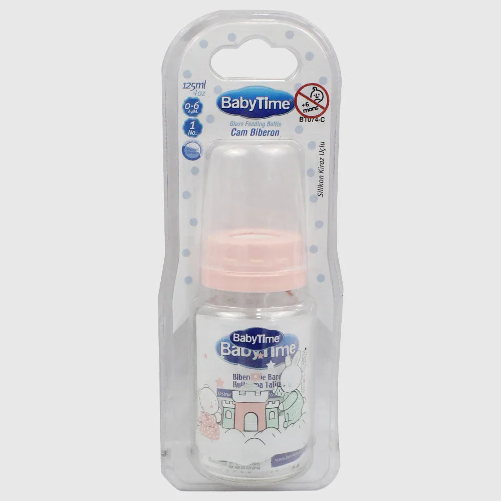 Baby Time Glass Feeding Bottle 250ml – Pink