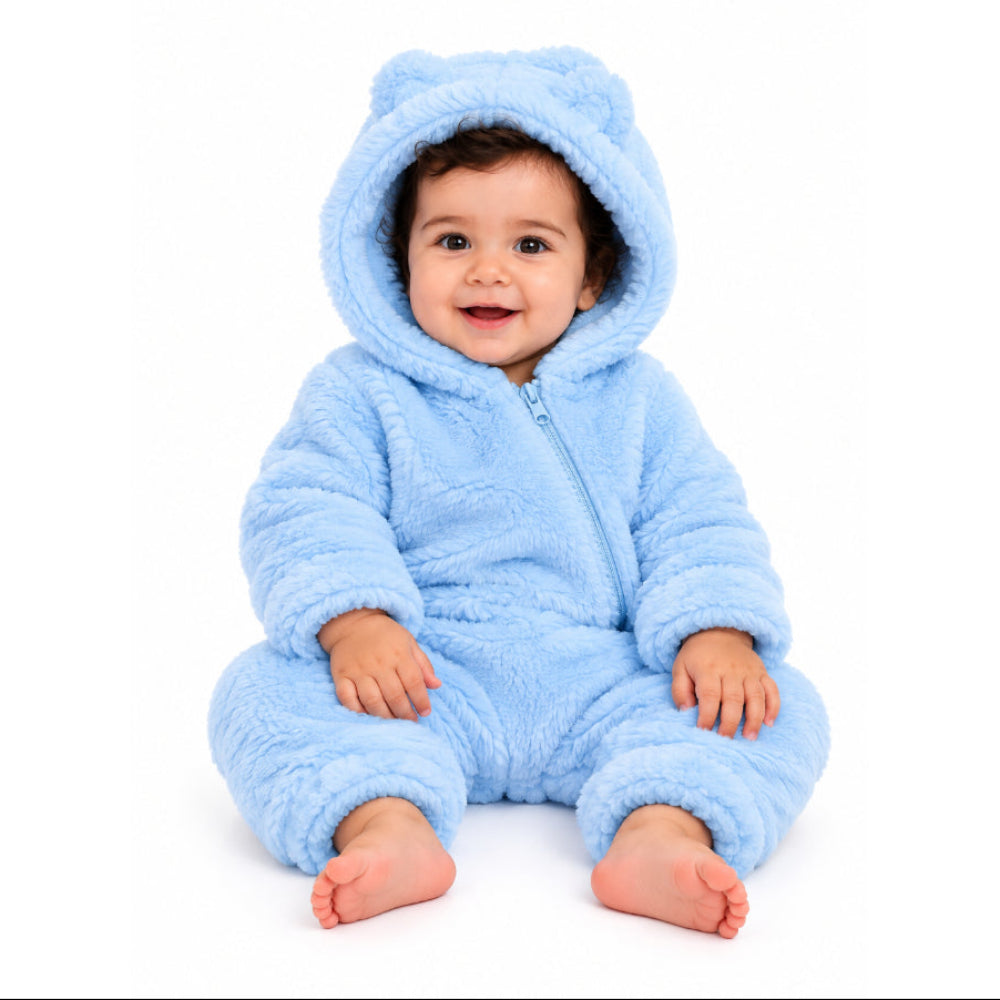 Unisex Baby Fleece Hooded Footless Onesie – Baby Blue