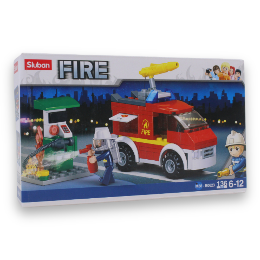 Small Fire Truck & Oil Station Building Set – 136 Pieces
