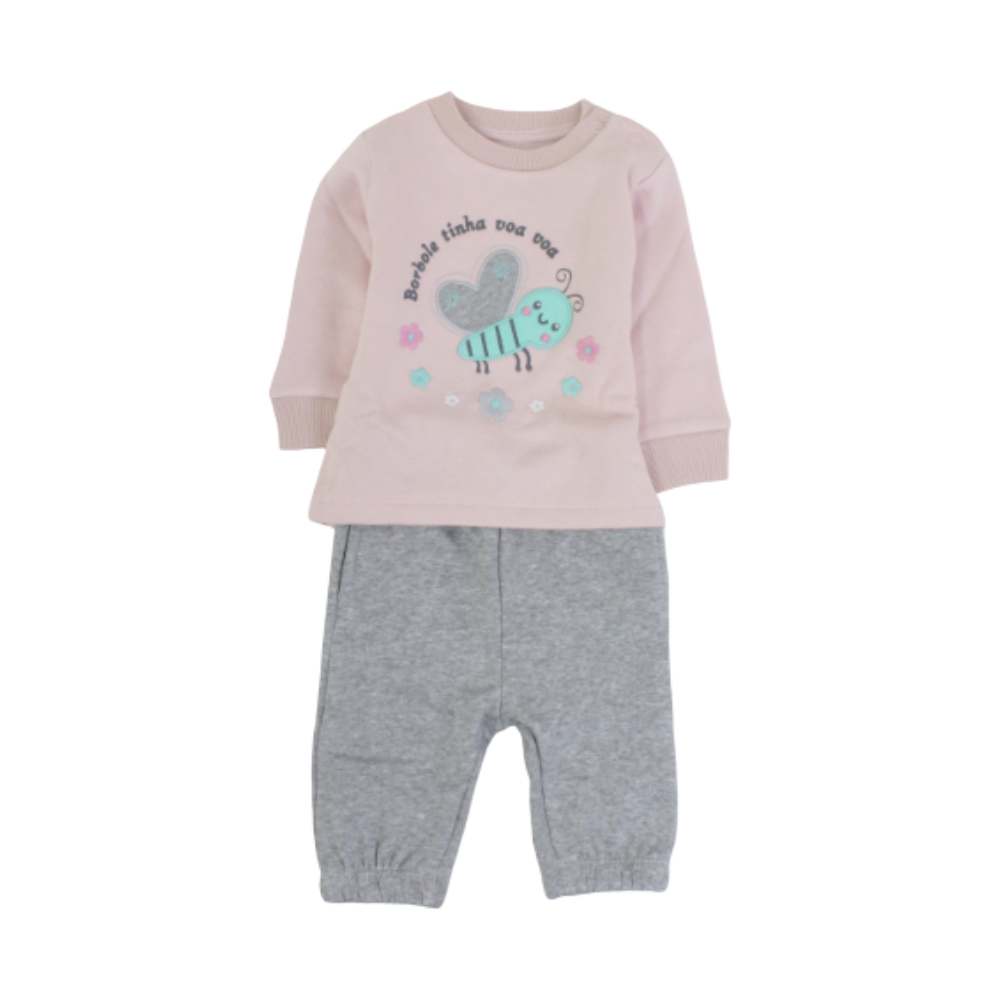 Baby Girls Long-Sleeved Pajama Set – Pink with Bee Print