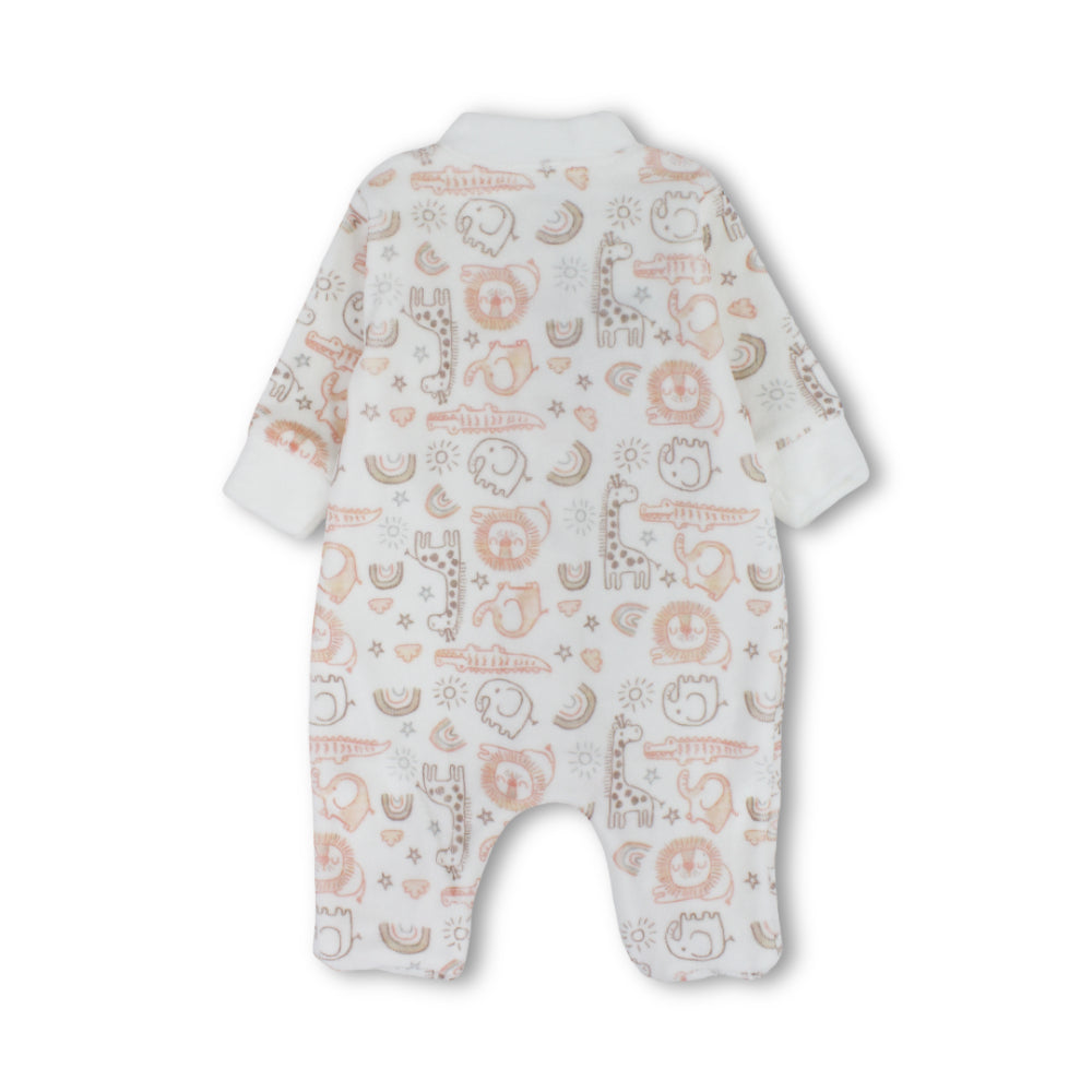 Unisex Baby Cotton Baby Footie – Off-White with Zoo Animals Print