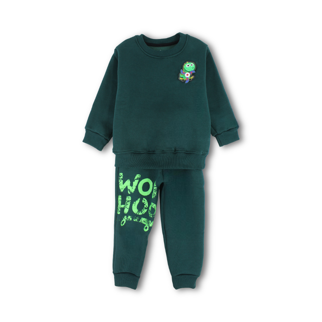 Boys Long-Sleeved Pajama – Navy & Olive with Dinosaur Skating Print