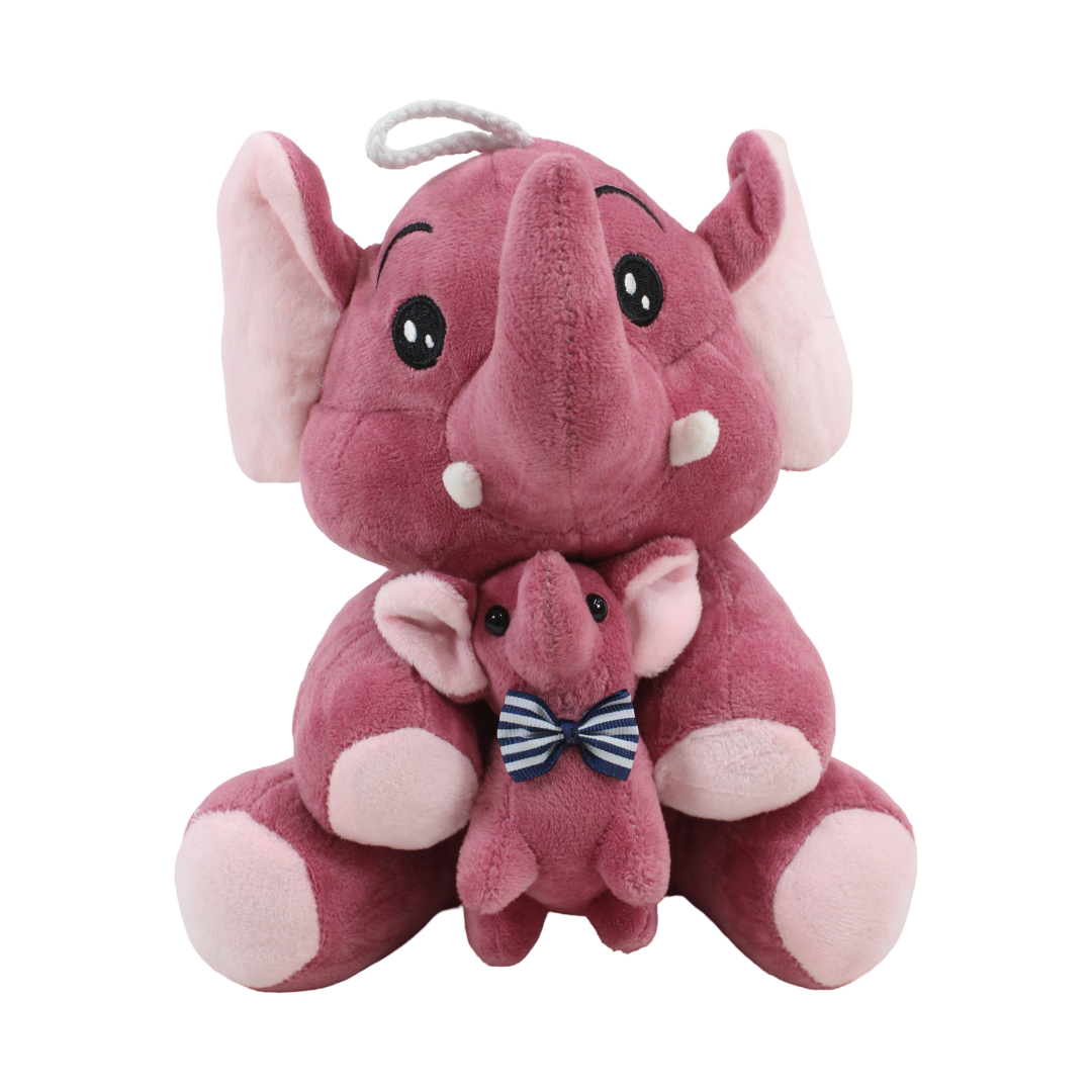 Elephant And Baby Plush Toy – Pink, Small
