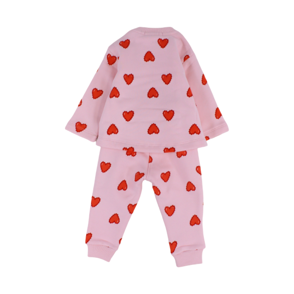 Baby Girls Long-Sleeved Pajama Set – Pink with Hearts Print