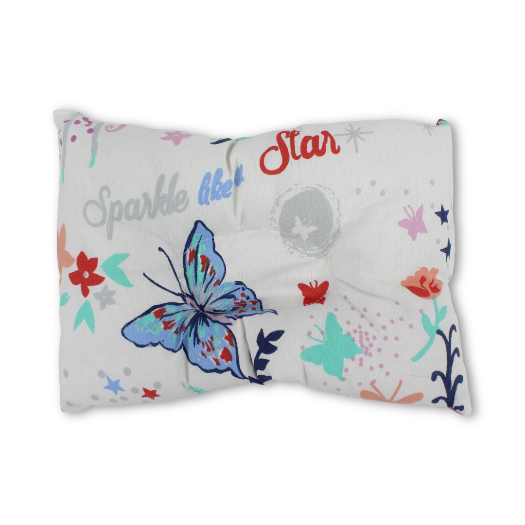 Baby Small Pillow – Off-White with Butterfly & Flowers Print