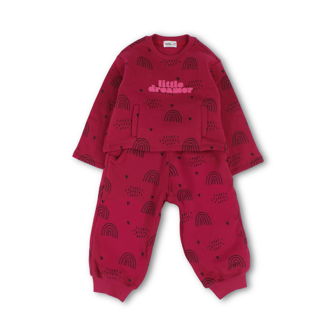 Girls Long-Sleeved Pajama – Fuchsia with "Little Dreamer" Print