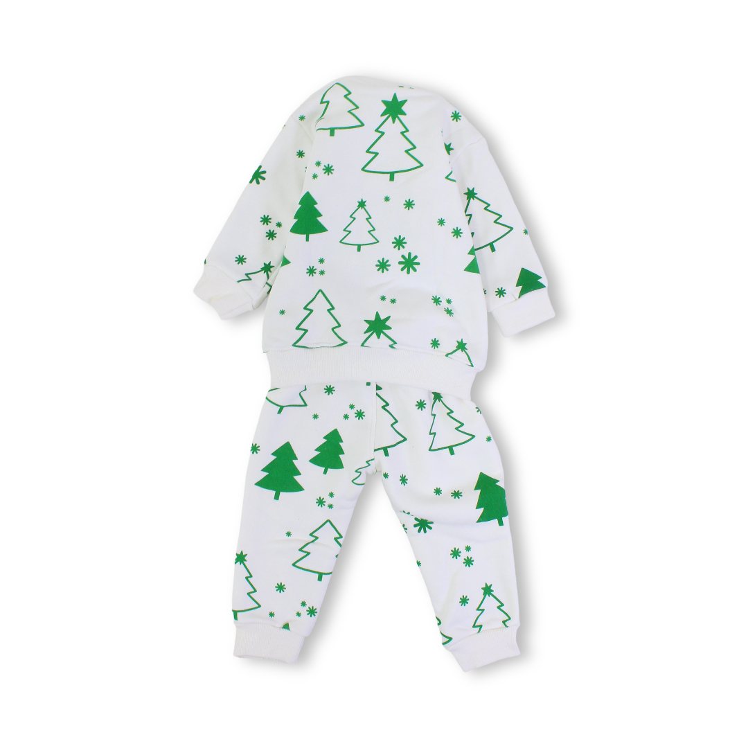 Baby Boys Long-Sleeved Pajama Set – Off White with "Winter Fun" Print