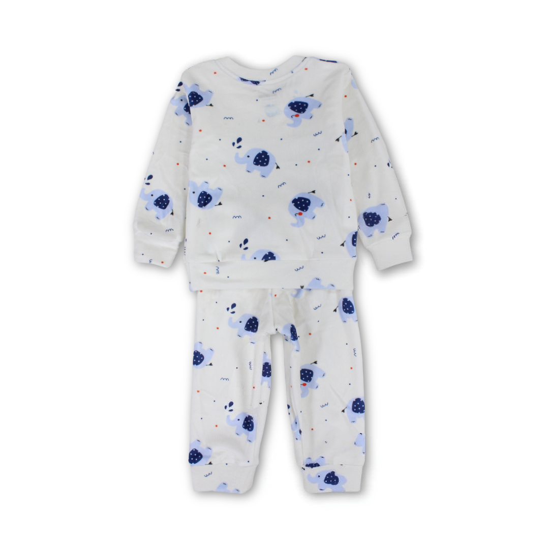 Unisex Long-Sleeved Pajama – Off-White with Elephant Print