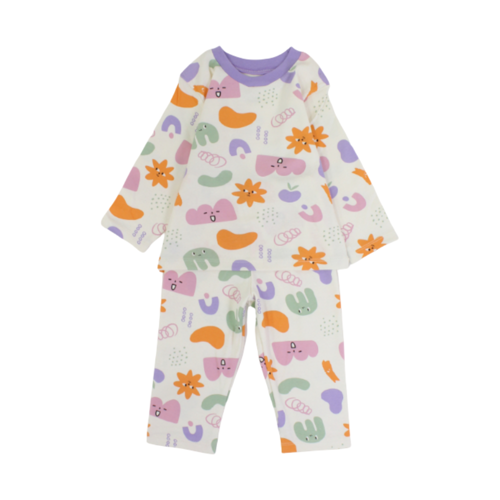 Baby Girls Long-Sleeved Pajama Set – Off White with Swirl Print