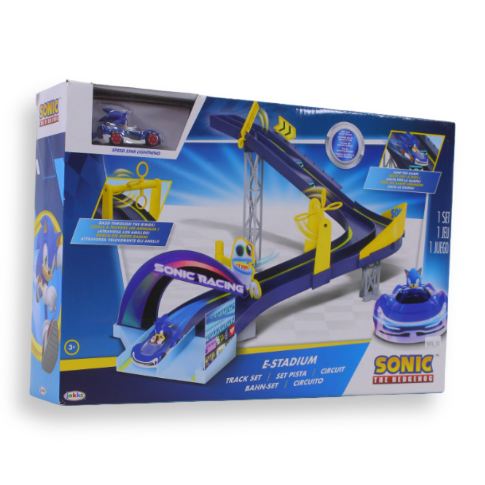 Jakks Games: Sonic the Hedgehog - Sonic with 1:64 Die Cast Vehicle Speed Star Lightning E-Stadium Track Set