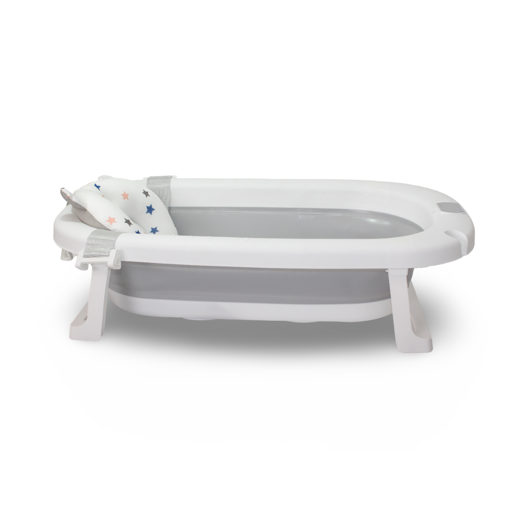 Baby Foldable Silicone Bathtub With Cushion – Grey