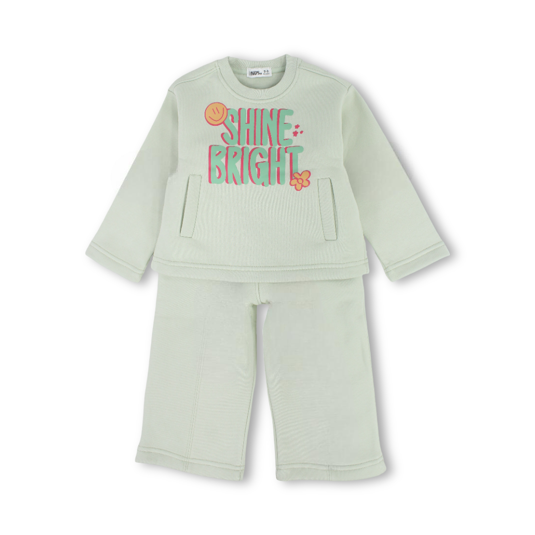 Girls Long-Sleeved Pajama – Mint with "Shine Bright" Print