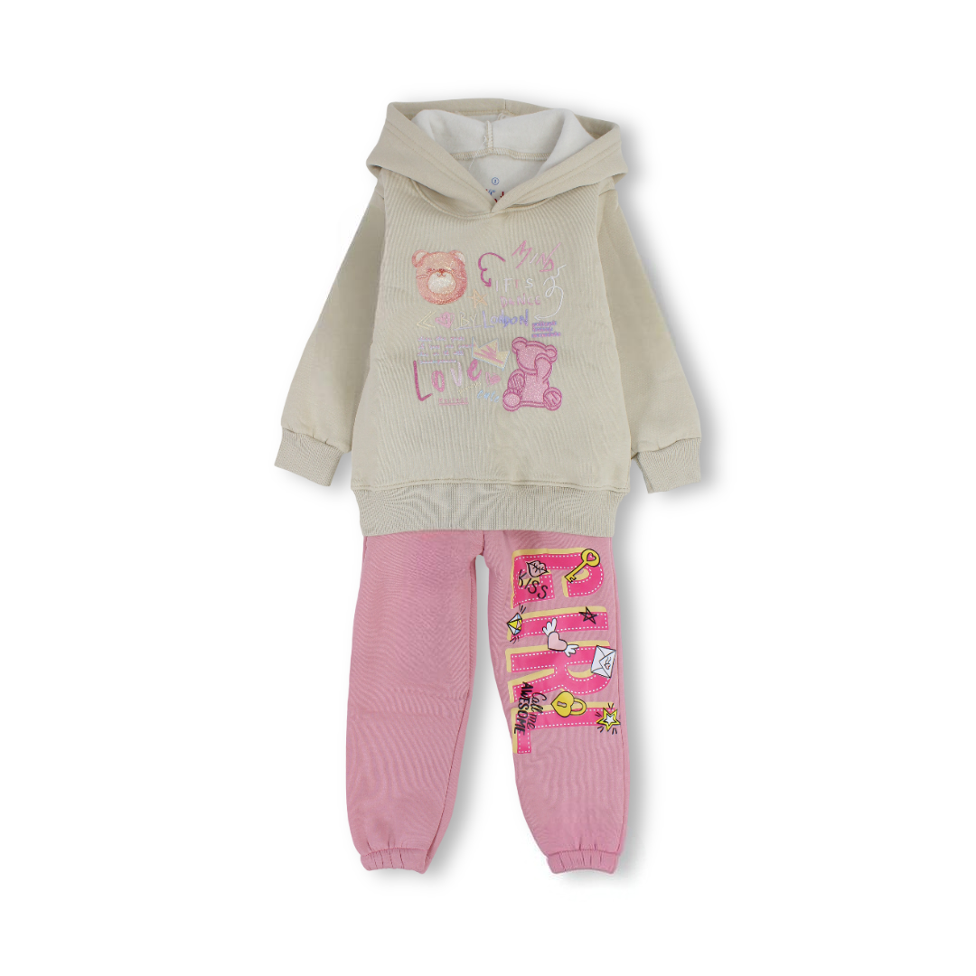 Girls Cotton Long-Sleeved Pajama – Love Teddy Bear Print