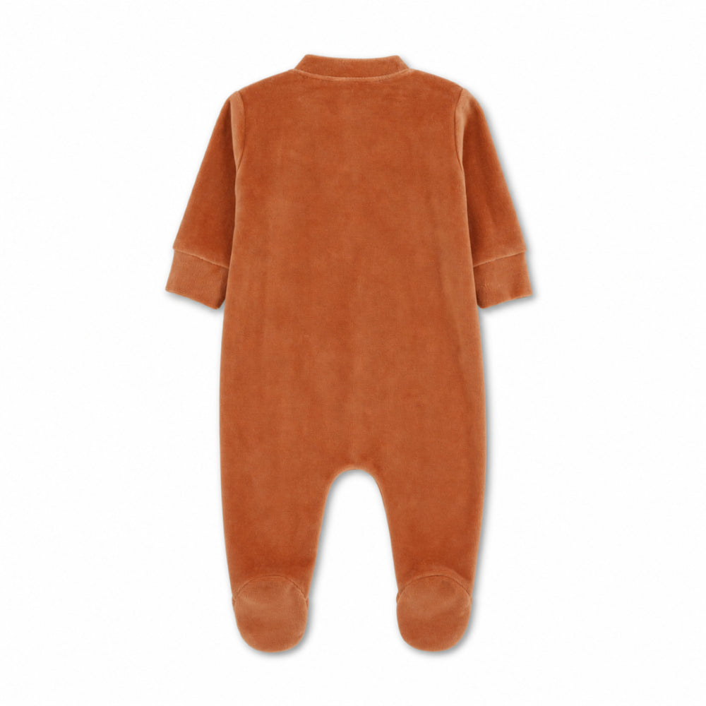 Unisex Baby Cotton Baby Footie – Off-White & Orange with Forest Animals Print