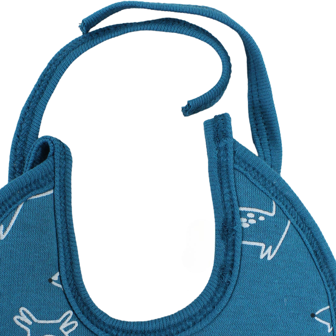 Unisex Baby Bib – Petrol Blue with Fox Print