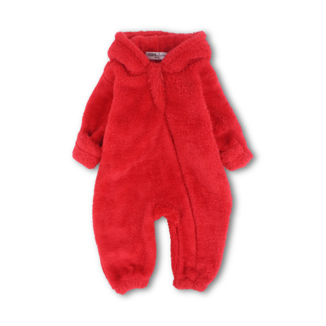 Unisex Baby Fleece Hooded Baby Footie – Red