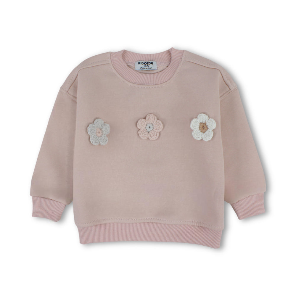 Girls Cotton Sweatshirt – Dusty Pink with Flower Print