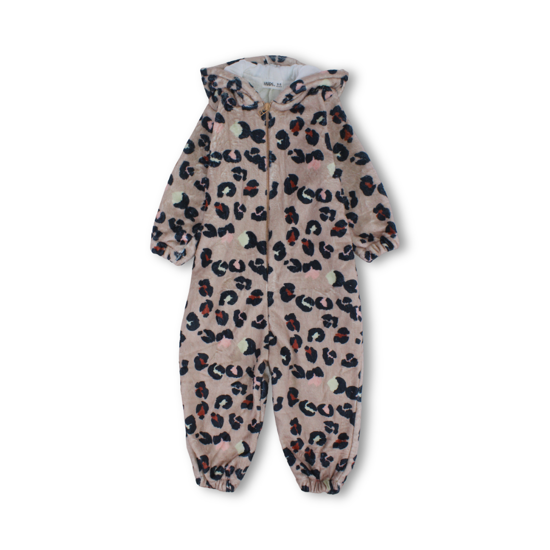Girls Leopard Print Baby Footie – Dusty Pink
